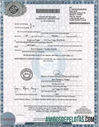 Certidão de casamento do condado de Clark nos EUA baixar para verificação